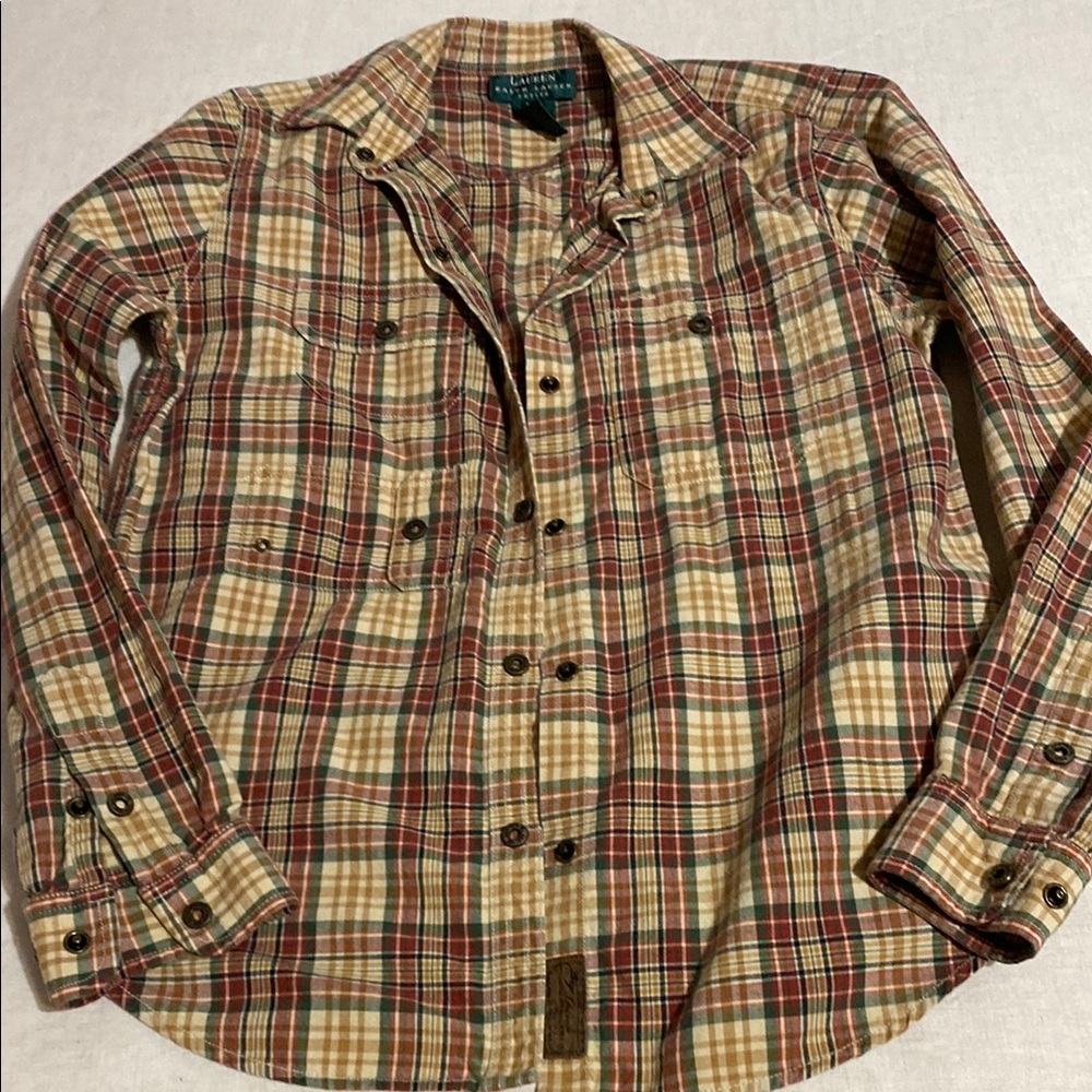 Vintage Ralph Lauren Casual Button Down Shirt in Red and Tan